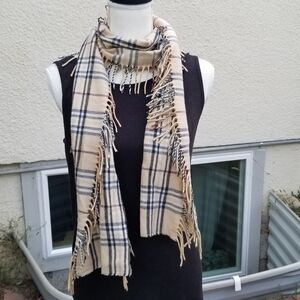 Preston & York tan plaid scarf with fringe